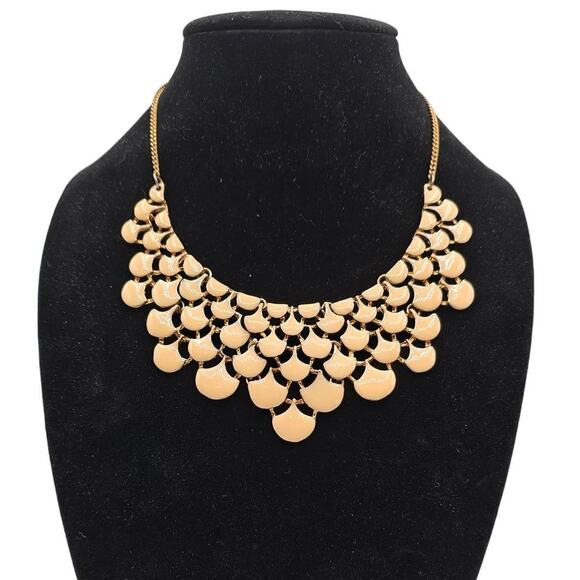 Vintage 1990s Bib Collar Style Statement Piece Necklace Cream Enamel - Picture 1 of 4